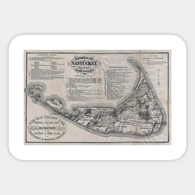 Vintage Nantucket Map Sticker by Bravuramedia